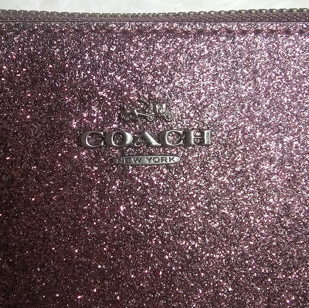 Coach Nolita Wristlet 15" inch Burgundy Glitter/Silver 2015 EUC - Picture 4 of 16